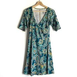 Prana Nadia wrap dress floral paisley blue green